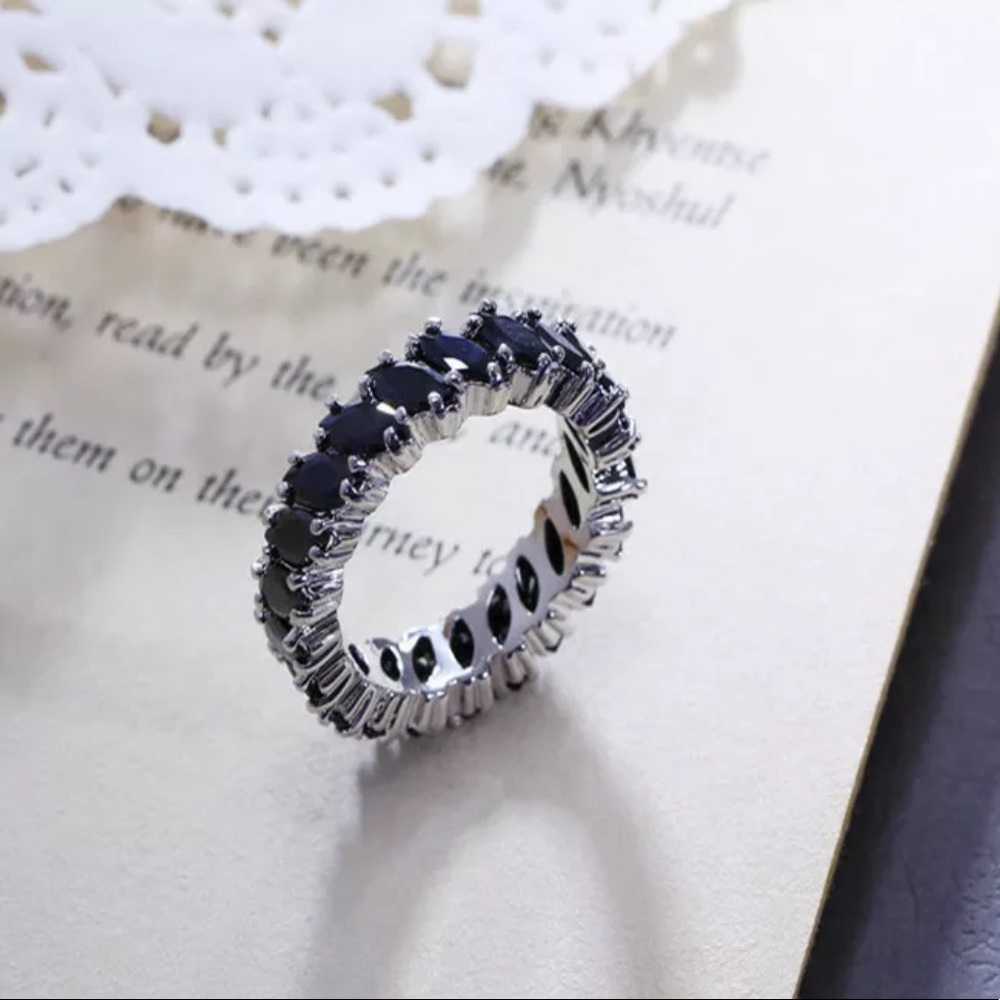 3 for $15 Silver & Black Stone Fashion Ring - Picture 2 of 7